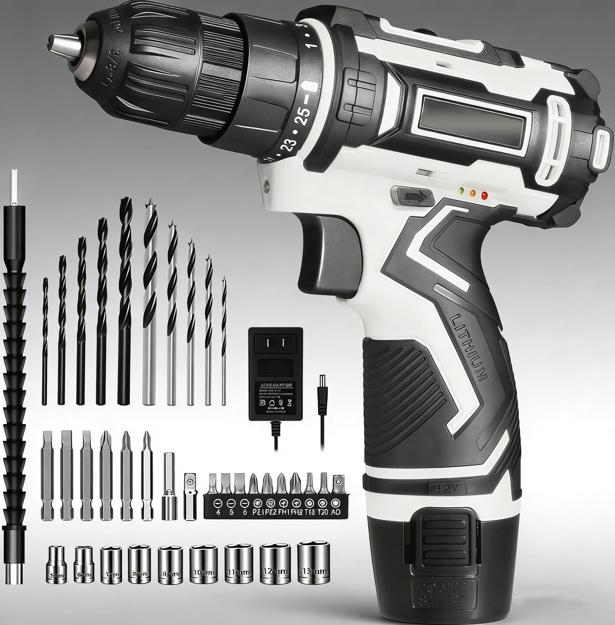Jardinessent 12V Cordless Drill Set with LED Light and Accessories