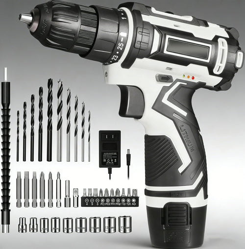 Jardinessent 12V Cordless Drill Set with LED Light and Accessories