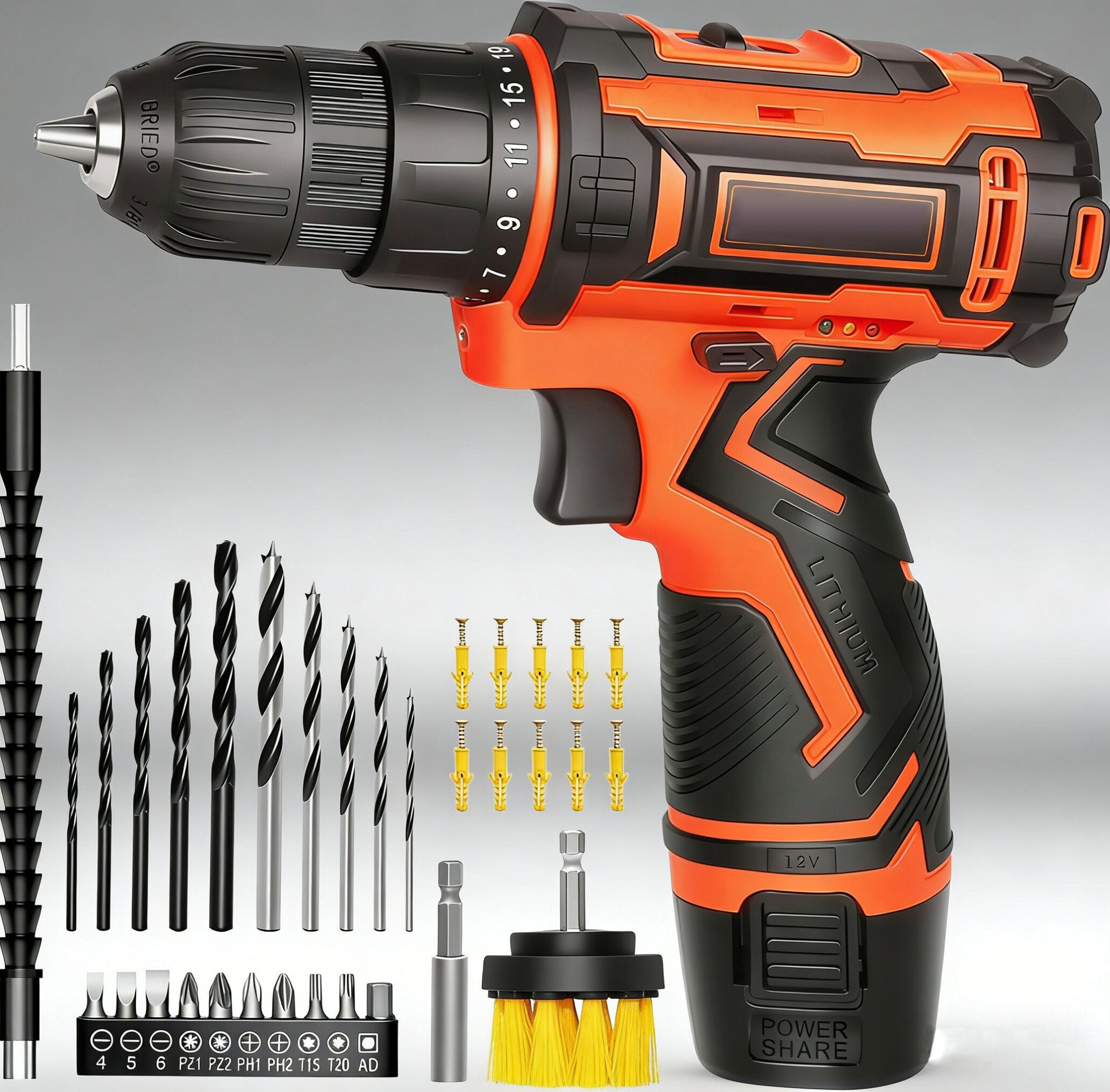 Jardinessent 12V Cordless Drill Set with LED Light and Accessories