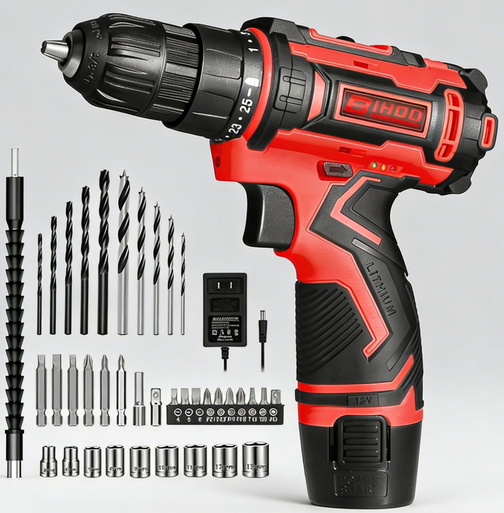 Jardinessent 12V Cordless Drill Set with LED Light and Accessories
