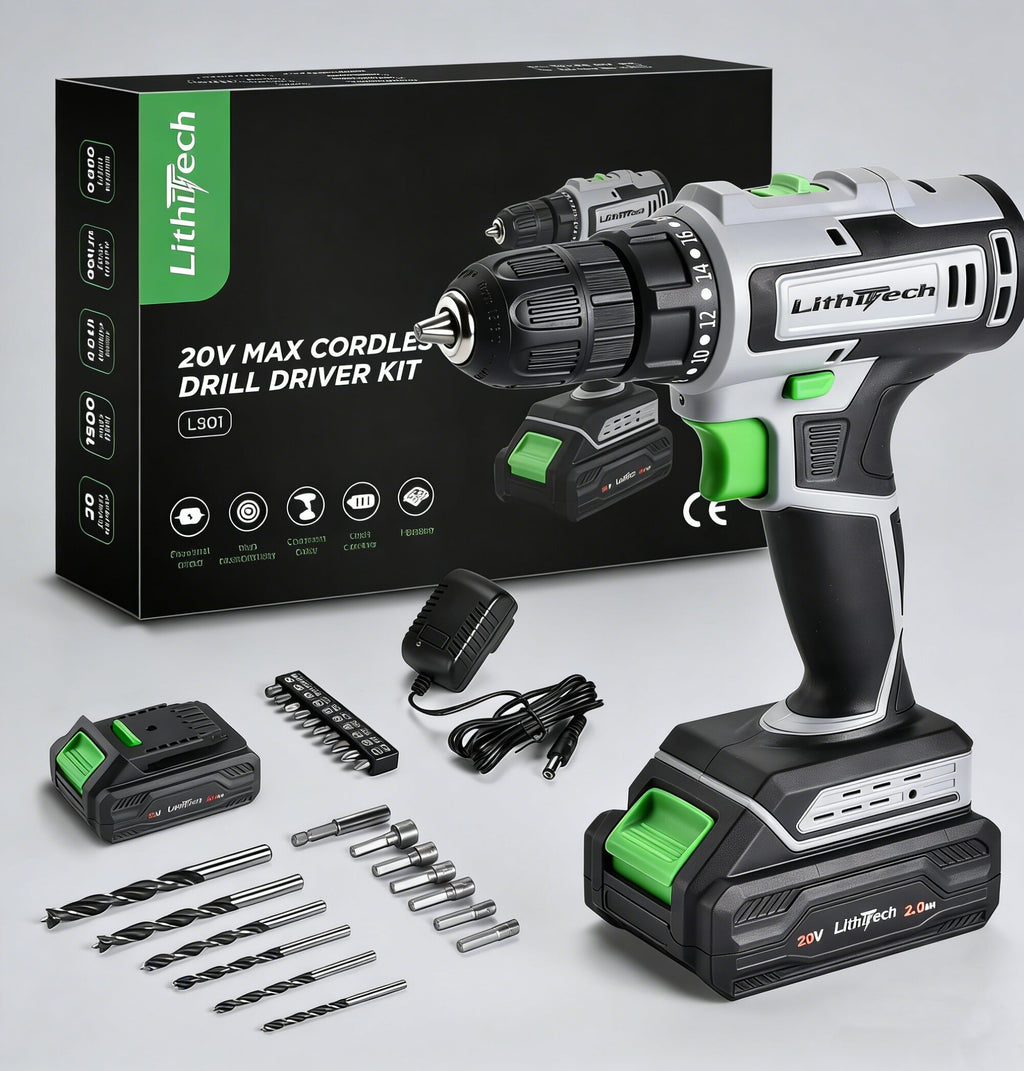 Jardinessent 20V Cordless Drill Set with LED Light 18 Plus 1 Torque Settings