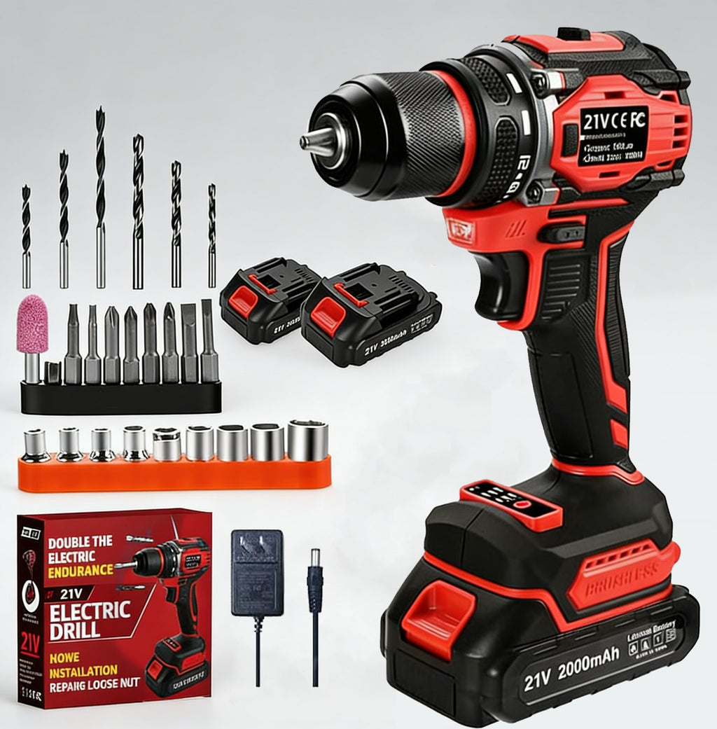 Jardinessent 21V Cordless Drill Driver Kit with LED Light 28 Piece Accessory Set