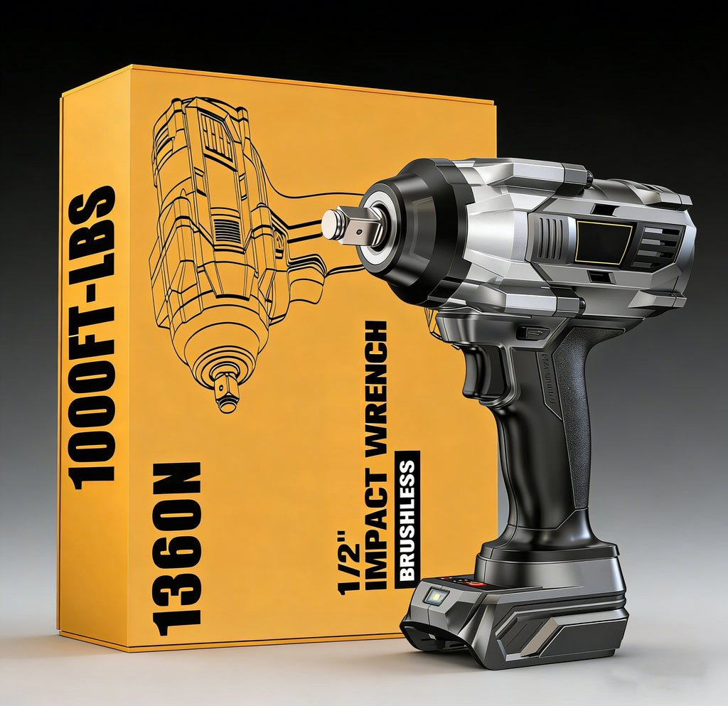 Jardinessent Cordless Brushless Impact Wrench 900 ft lbs with LED Light and Batteries
