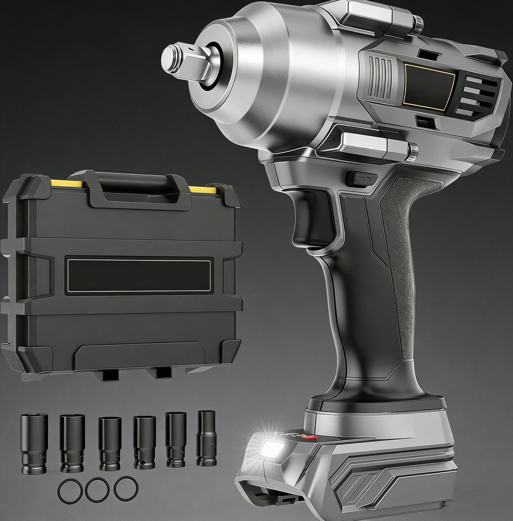 Jardinessent Cordless Brushless Impact Wrench 900 ft lbs with LED Light and Batteries