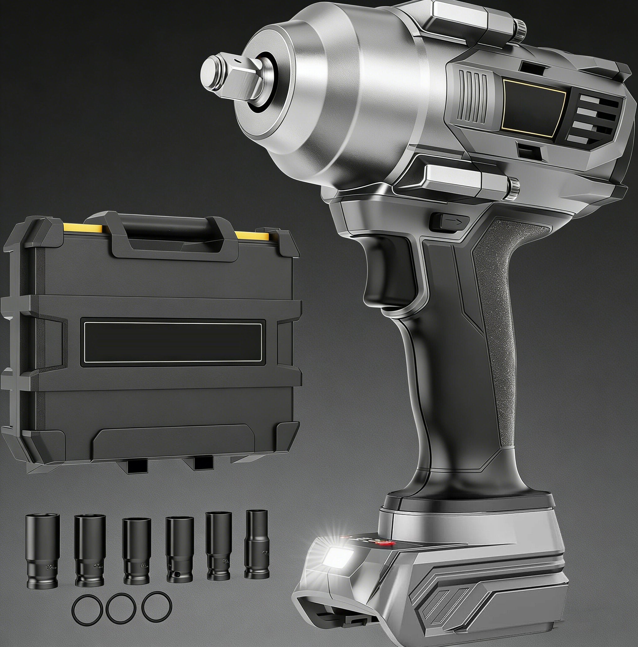 Jardinessent Cordless Brushless Impact Wrench 900 ft lbs with LED Light and Batteries
