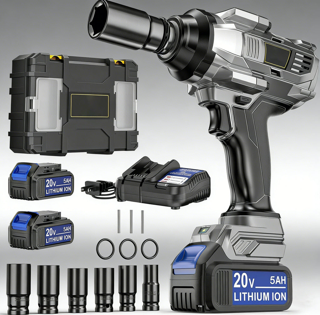 Jardinessent Cordless Brushless Impact Wrench 900 ft lbs with LED Light and Batteries