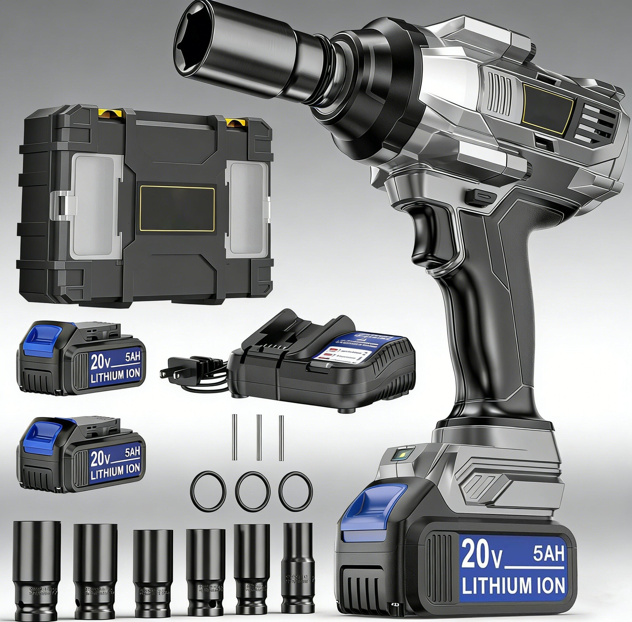 Jardinessent Cordless Brushless Impact Wrench 900 ft lbs with LED Light and Batteries
