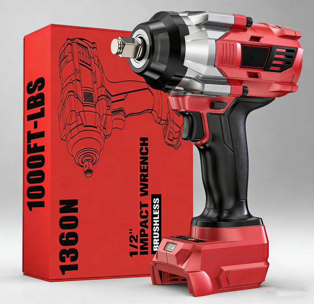Jardinessent Cordless Brushless Impact Wrench 900 ft lbs with LED Light and Batteries