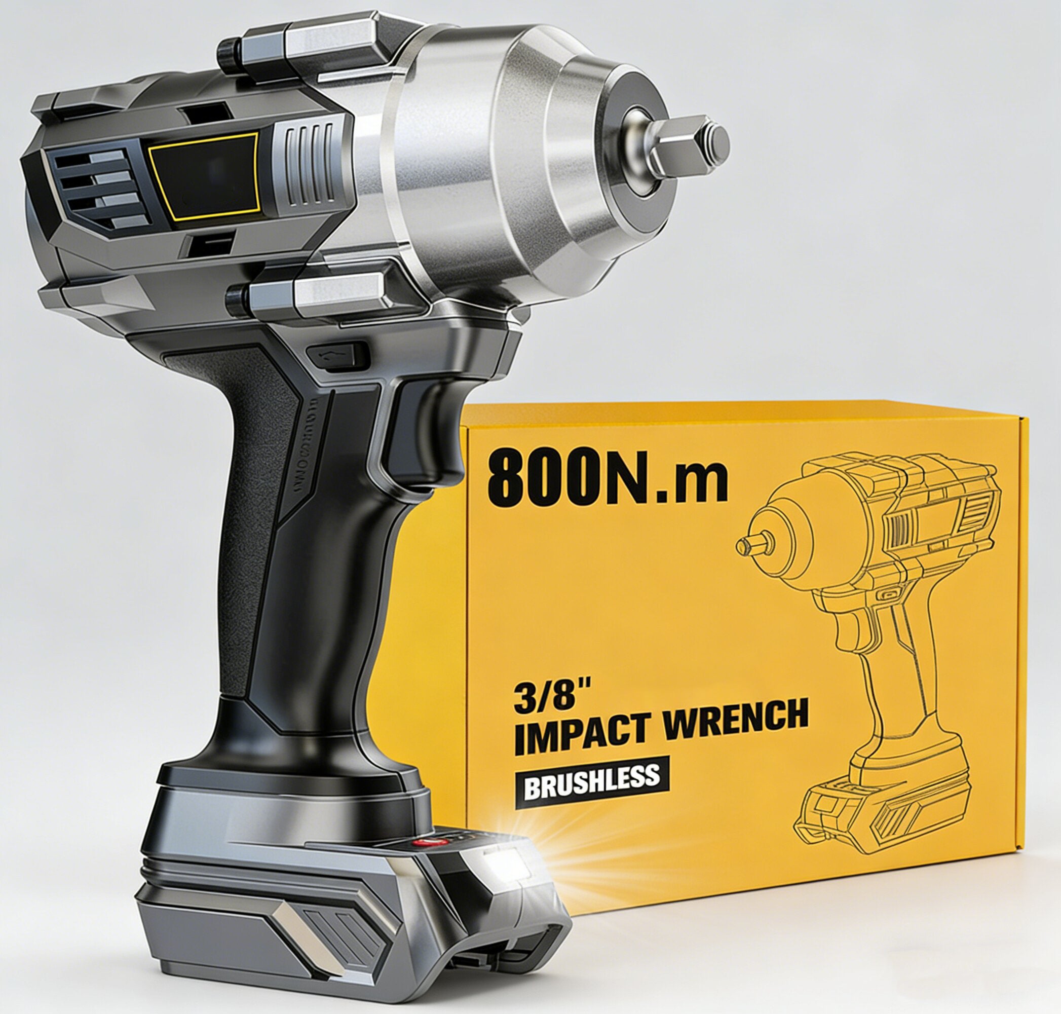 Jardinessent Cordless Brushless Impact Wrench 900 ft lbs with LED Light and Batteries