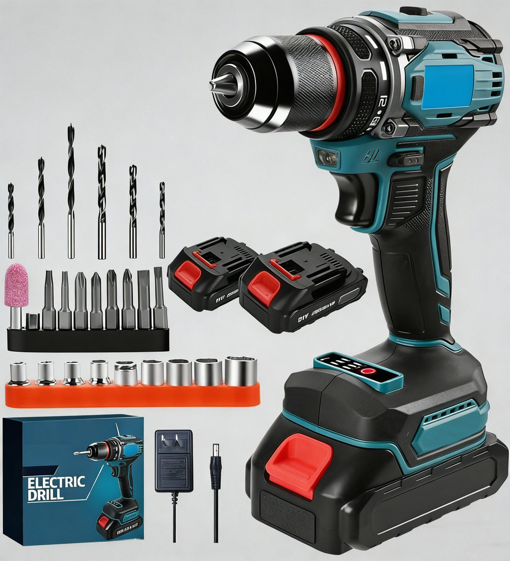 Jardinessent 21V Cordless Drill Driver Kit with LED Light 28 Piece Accessory Set