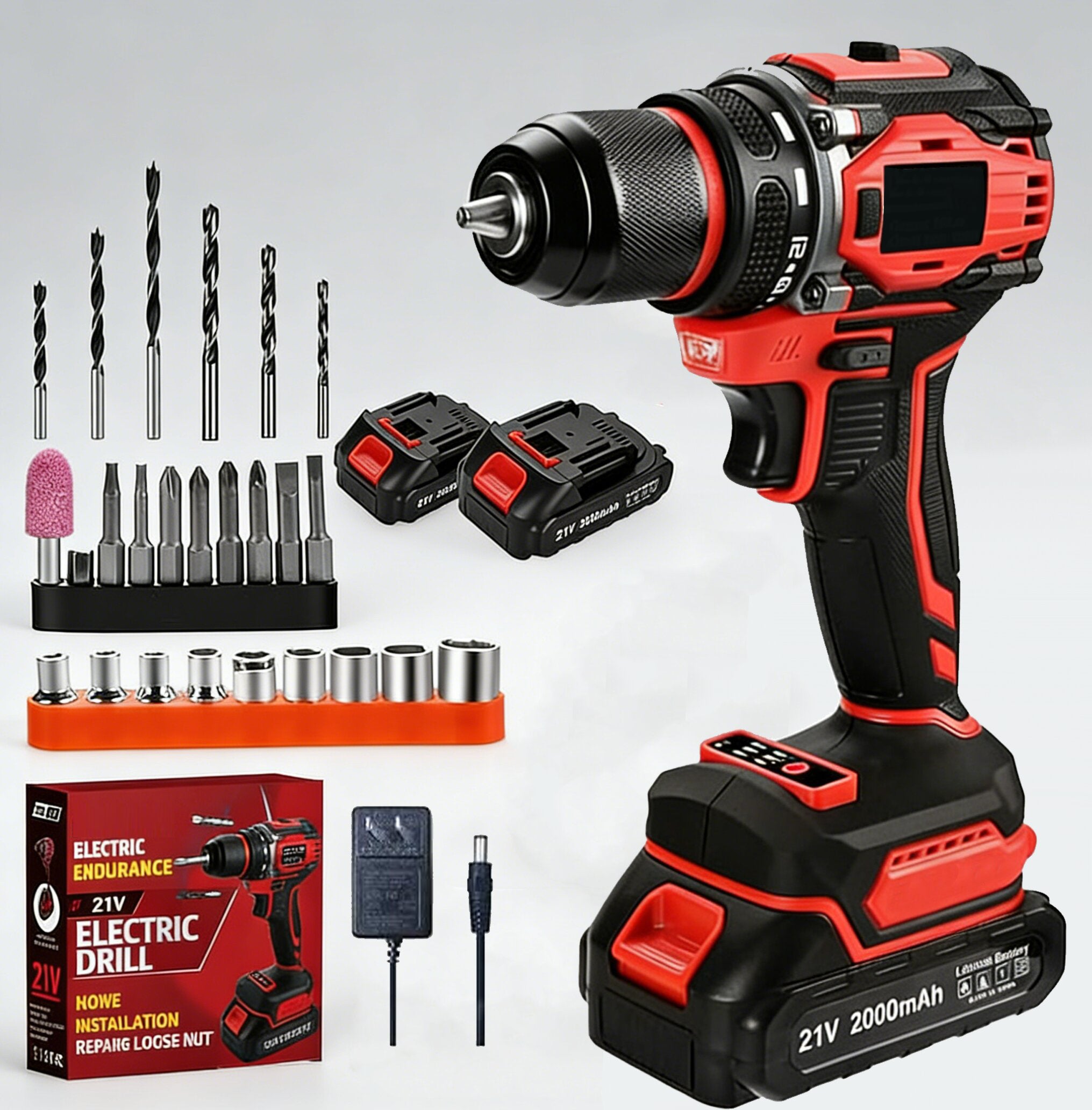 Jardinessent 21V Cordless Drill Driver Kit with LED Light 28 Piece Accessory Set