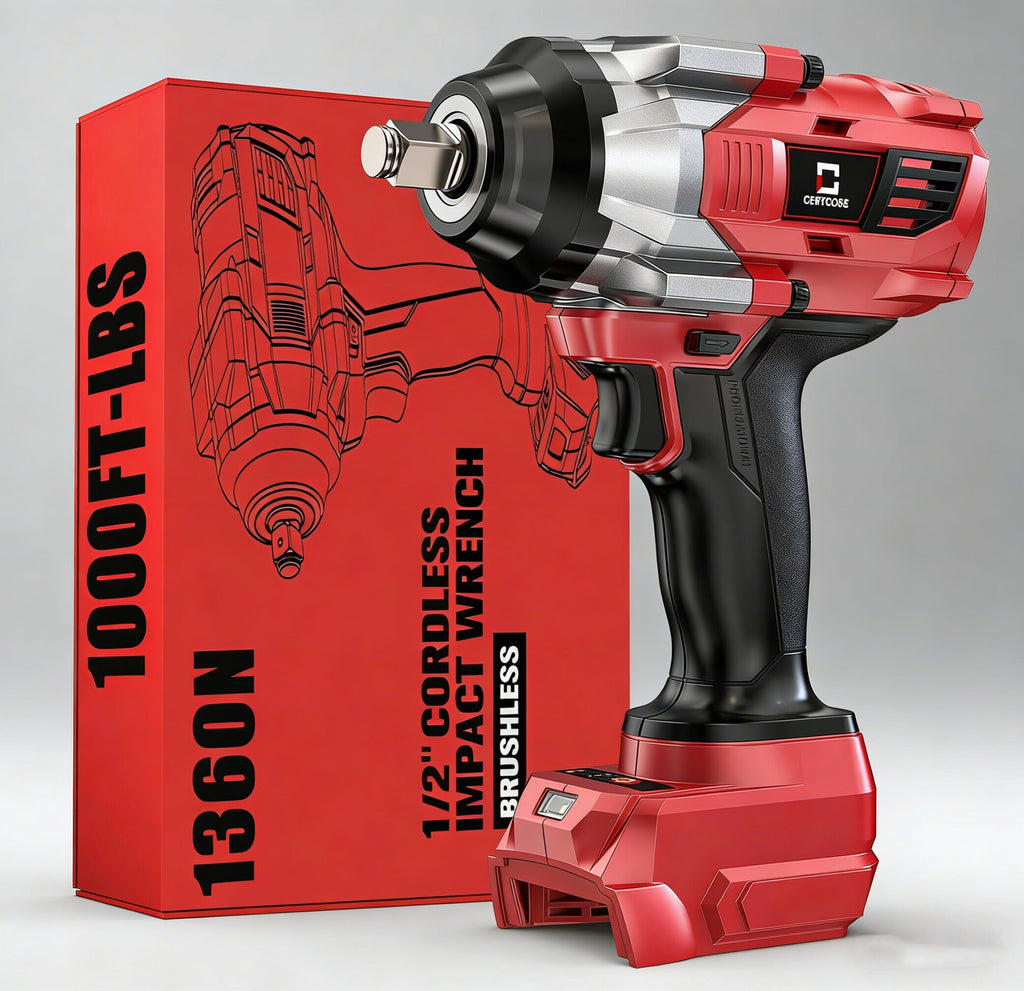 Jardinessent Cordless Brushless Impact Wrench 900 ft lbs with LED Light and Batteries