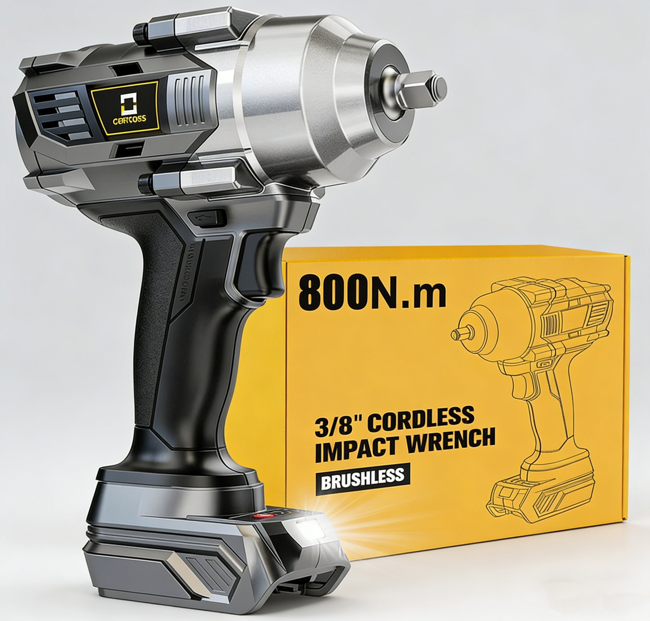 Jardinessent Cordless Brushless Impact Wrench 900 ft lbs with LED Light and Batteries