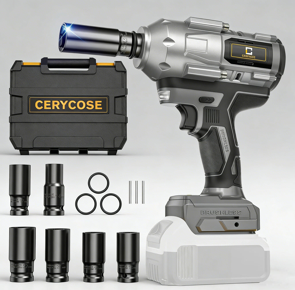 Jardinessent Cordless Brushless Impact Wrench 900 ft lbs with LED Light and Batteries