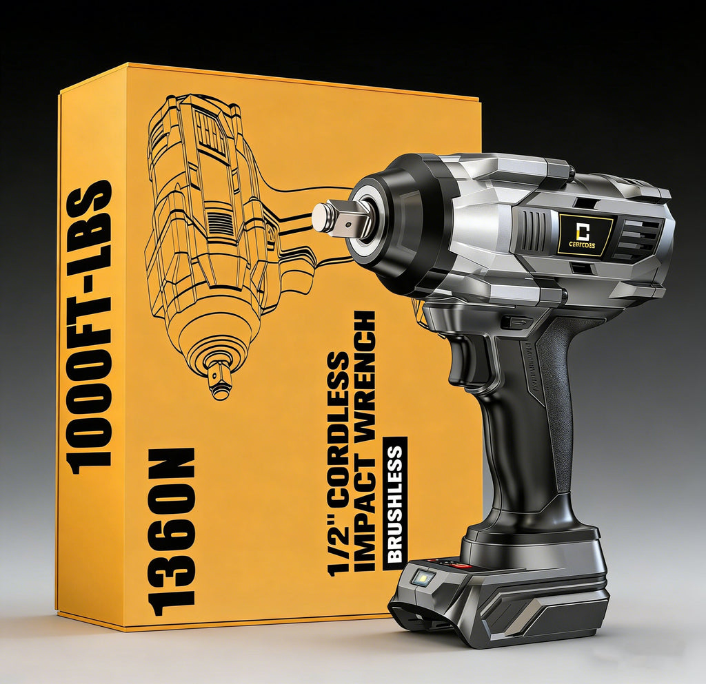 Jardinessent Cordless Brushless Impact Wrench 900 ft lbs with LED Light and Batteries