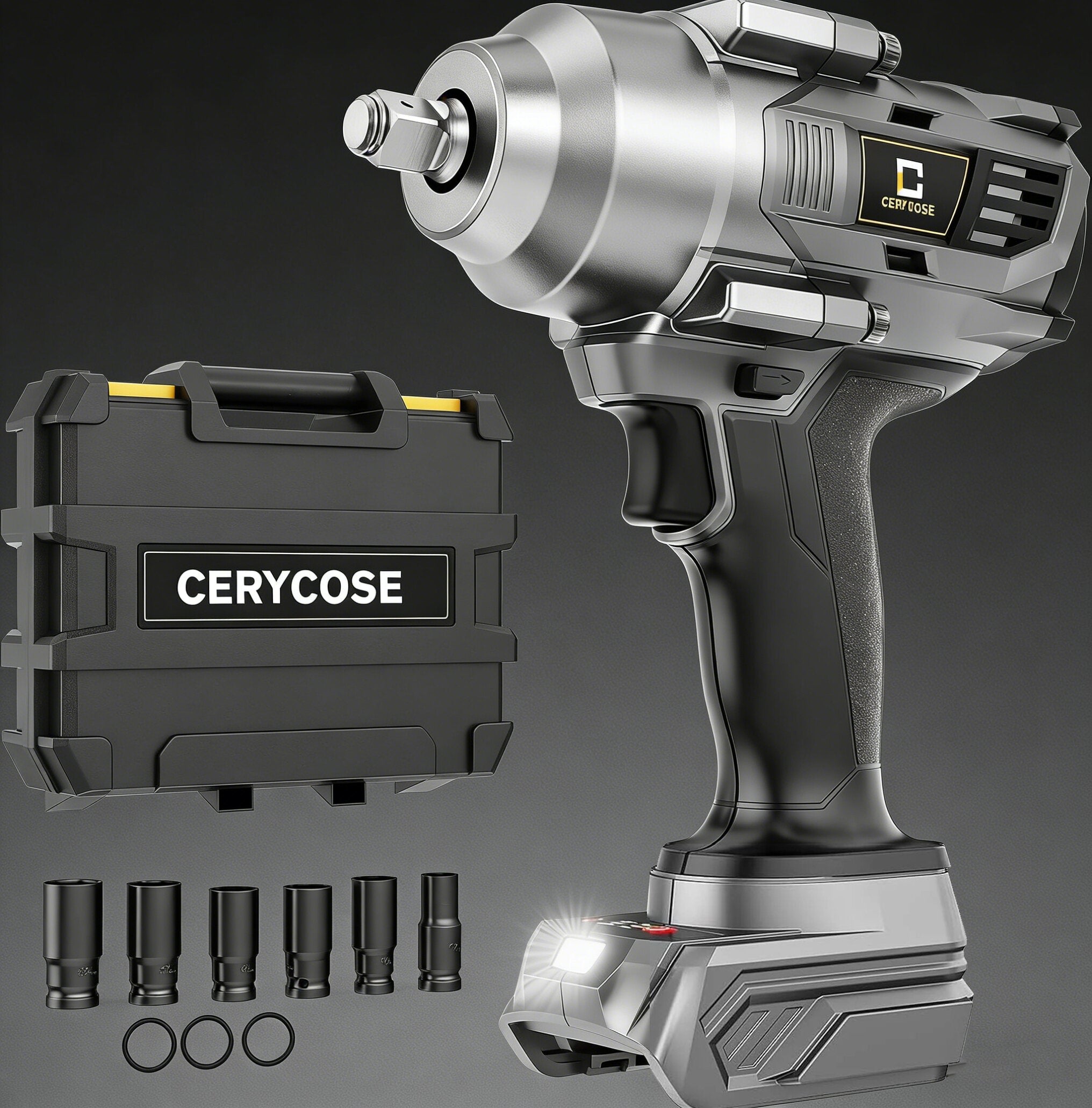 Jardinessent Cordless Brushless Impact Wrench 900 ft lbs with LED Light and Batteries